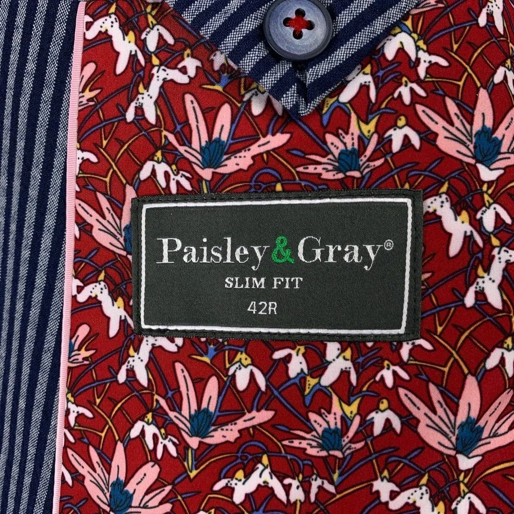 Paisley & Gray Slim Fit Suit Men's 42R Blue White Striped Blazer Pants Set 33x32